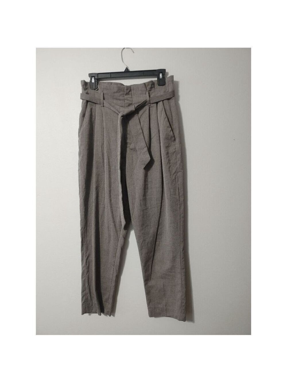 Women's H&M High Waisted Ankle Length Gray Tie Trousers Size 8 - Picture 1 of 8